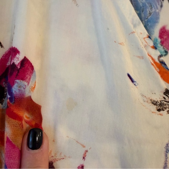 Umgee floral print romper ivory v-neck 3/4 sleeves elastic waist size small - Picture 6 of 11